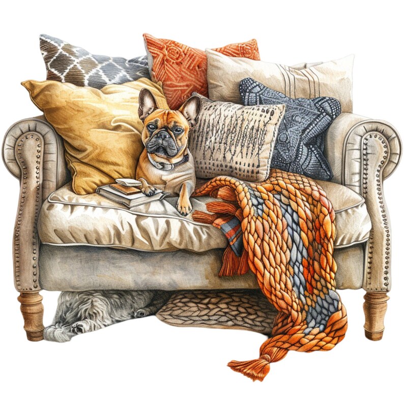 Dog on a Couch Clipart Bundle, 15 Highquality JPG, Craft Art, Card