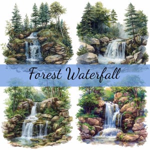 16 Forest Waterfall Clipart Bundle, 16 JPG di alta qualità, artigianato, creazione di biglietti, clip art, artigianato di carta digitale, scrapbooking