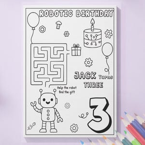 Robot Coloring Page For Kids - Robot Birthday party favor Printables - Robots Birthday Activity Pages - Personalised Robotic Coloring Sheet