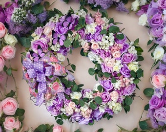 Beautiful Lavender, Purple Roses Spring, Silk  With Butterflies Wreath