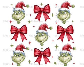 DTF Transfer | Grinch Coquette | Christmas - DTF Print, Heat Transfer, Ready To Press | T-shirt Transfers, Direct to Film | Fast Shipping