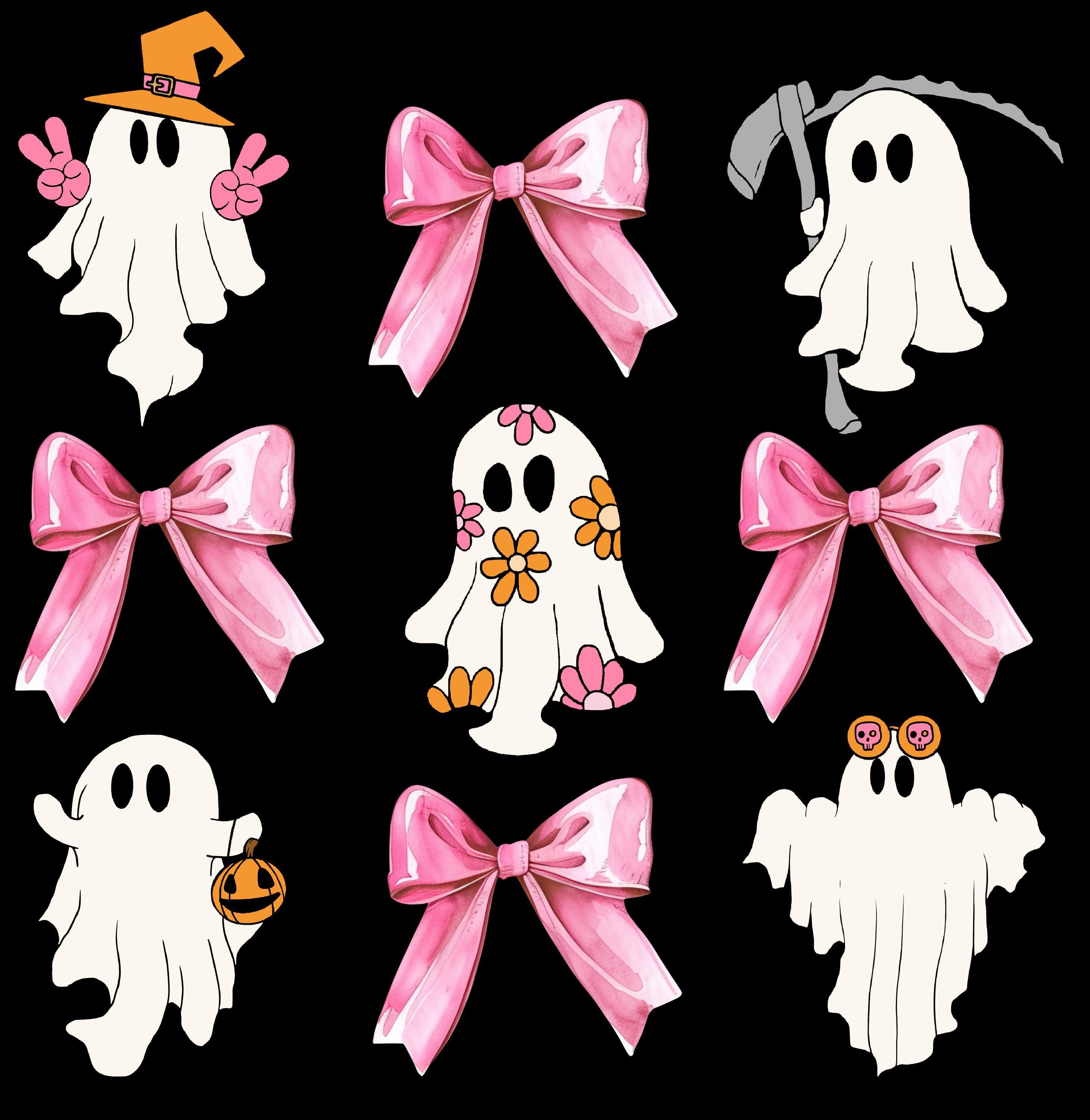 DTF Transfer | Bows & Ghosts Halloween | - DTF Print, Heat Transfer, Ready To Press | T-shirt Transfers, Direct to Film
