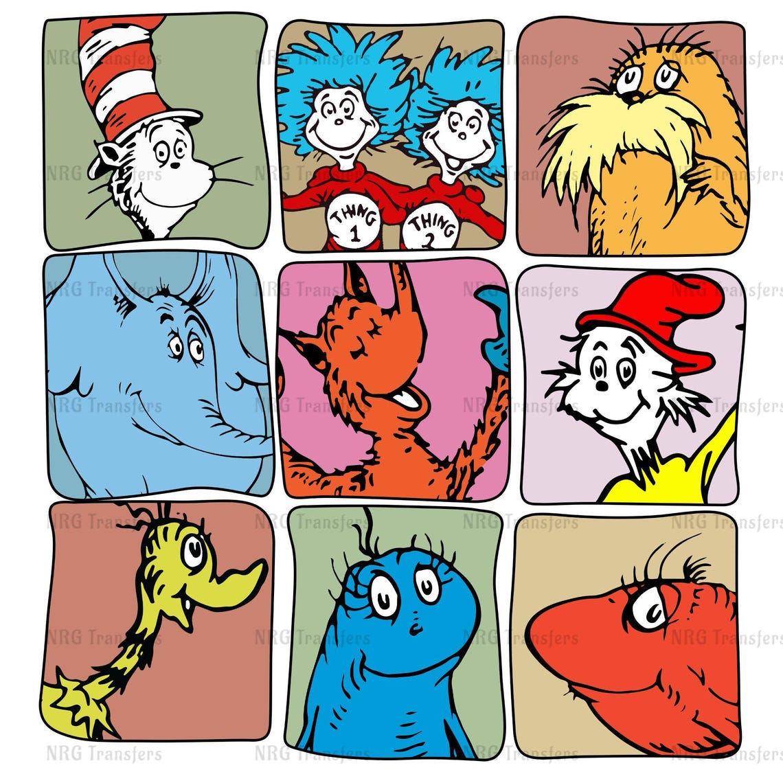 DTF Transfer Dr Seuss Squares DTF Transfer, DTF Print, Heat Transfer