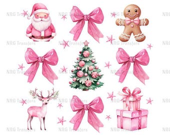 DTF Transfer | Christmas Coquette Bow & Santa | - DTF Print, Heat Transfer, Ready To Press | T-shirt Transfers, Direct to Film | Fast Ship