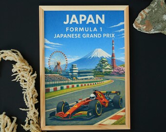 Japanese Grand Prix F1 Poster – Suzuka Circuit & Mount Fuji Formula 1 Wall Art (Digital Download)