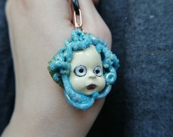 Creepy Doll Necklace tentacles Doll face necklace Creepy Doll pendant Doll Head Necklace Baby doll face necklace Horror doll face octopus