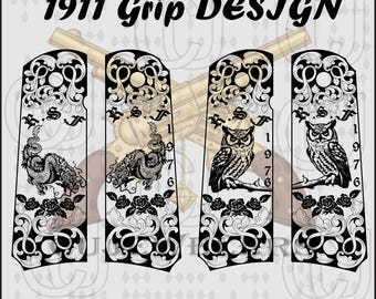 1911 Colt Grip SVG Laser Design: Scroll Firearm Engraving (Digital Download)