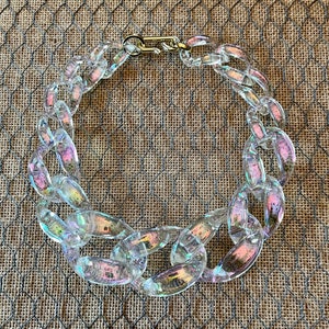 Resin Glossy Translucent Chrome Finish Acrylic Chunky Chain Link Statement Necklace with extenders