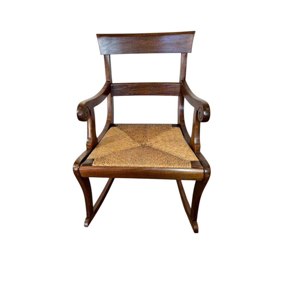 Solid Wood Rocking Chair With Woven Rush Seat and Sled Legs Vintage - Etsy