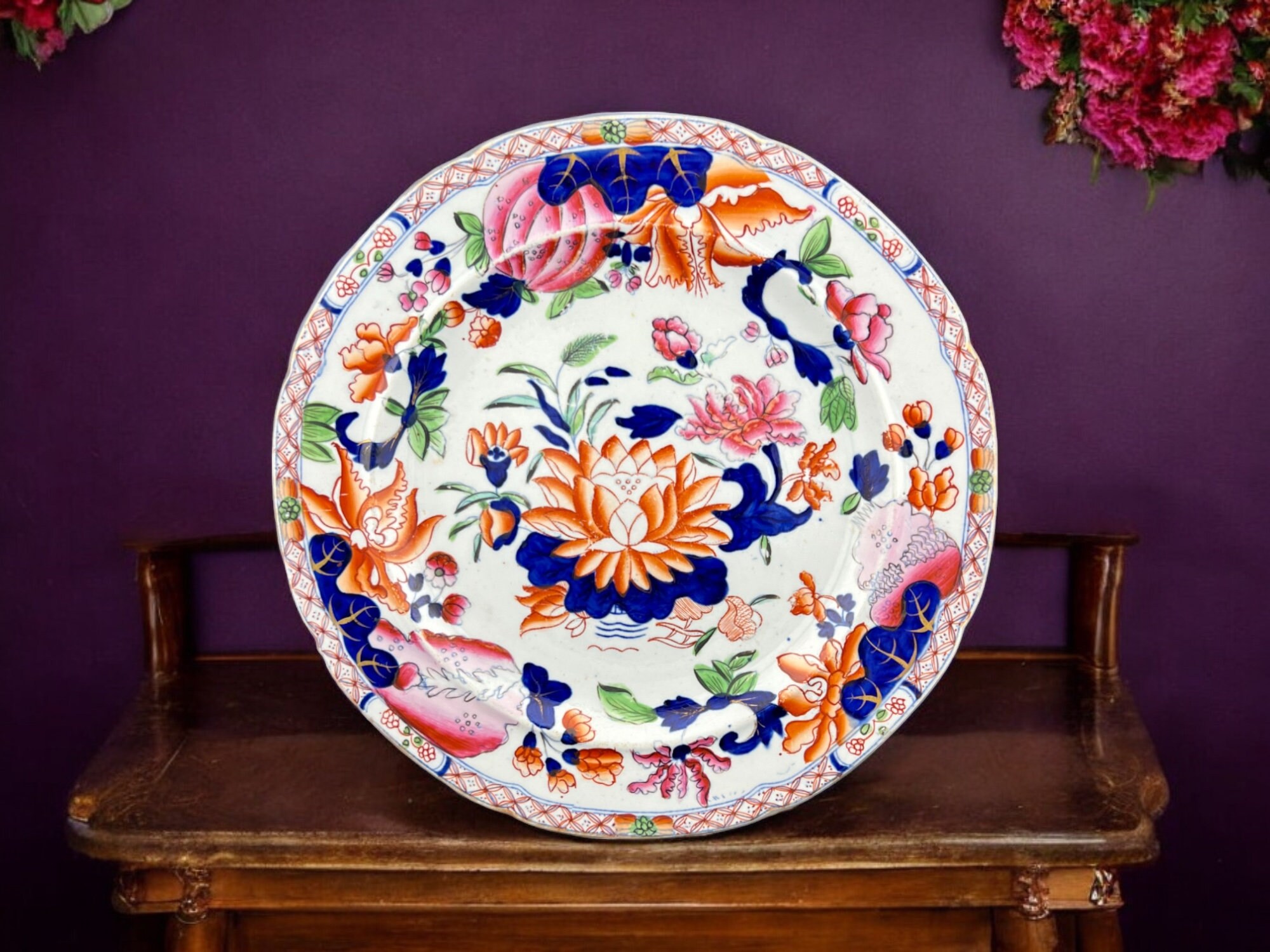 Georgian Hicks & Meigh Ironstone Plate Hand Painted Water Lily Pattern No.5 Circa 1815