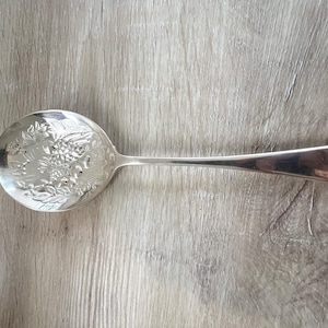 K&M England Silverplate Serving Spoon with Pineapple and Berry Fruit Motifs