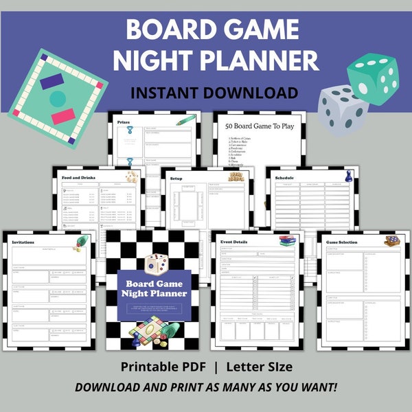 Board Game Night Planner | Printable Board Game Event Planner | Game Night Planner