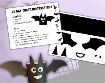 Bouw een 3D-vleermuis | Halloween-kinderactiviteiten | Halloween-knutsels | Afdrukbare Halloween-vleermuis | Knutselen vleermuis knippen en plakken voor Halloween