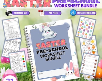 Easter Theme Preschool Worksheets, Printable Preschool Learning Activities, Coloring, Letter Tracing and Counting, Educational Printables