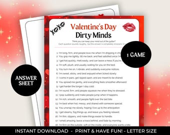 Valentine's Day Dirty Minds Game, Printable Trivia Game, Galentine's Day, Girls Night Out, Ladies Night Games, Adult Party Games, Date Night
