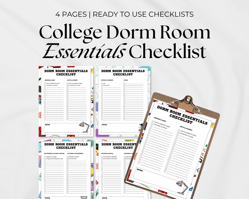 College Dorm Room Essentials Checklist, Printable Checklist, College ...