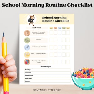 School Morning Routine Checklist, Kids Routine Checklist, Morning Checklist Printable, Morning Routine, Back to School, Responsibility Chart