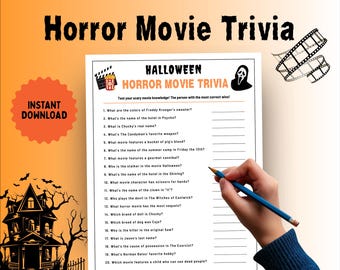 Halloween Horror Movie Trivia Game, Halloween Party Game, Scary Movie Trivia, Spooky Party Game, Movie Party Trivia Game, Halloween Trivia