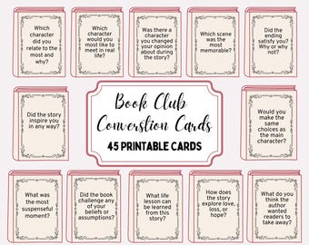 Book Club Conversation Starter Cards, Discussion Cards, Book Club Activities and Games, Icebreaker Cards for Book Club Meetings