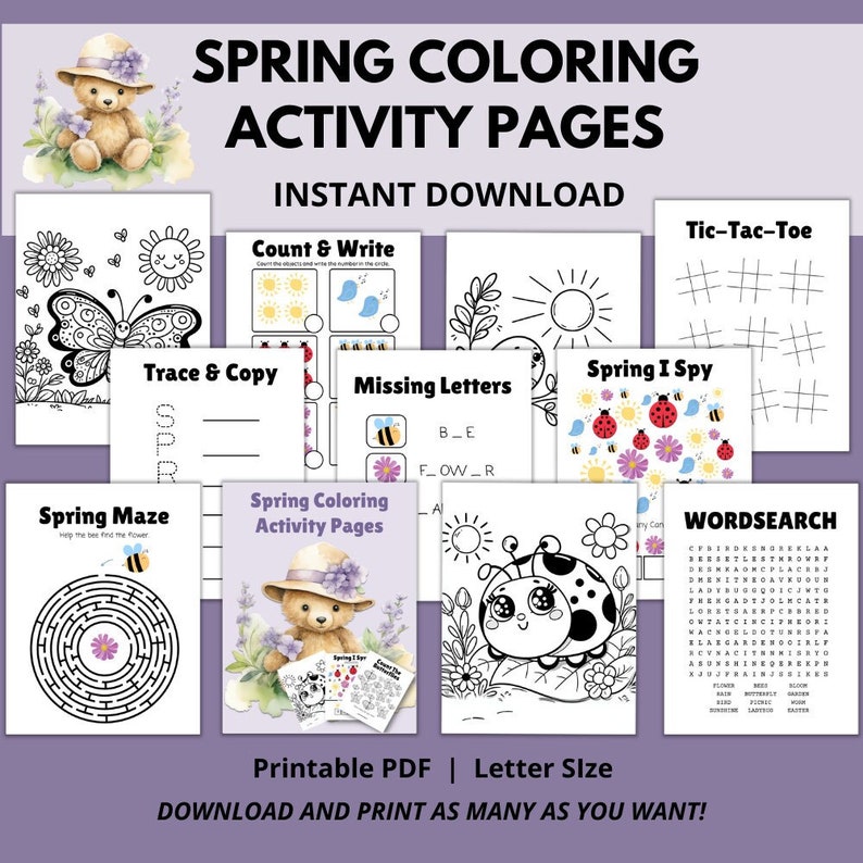 Spring Coloring Activity Pages Printable Spring Activity Pages Spring ...