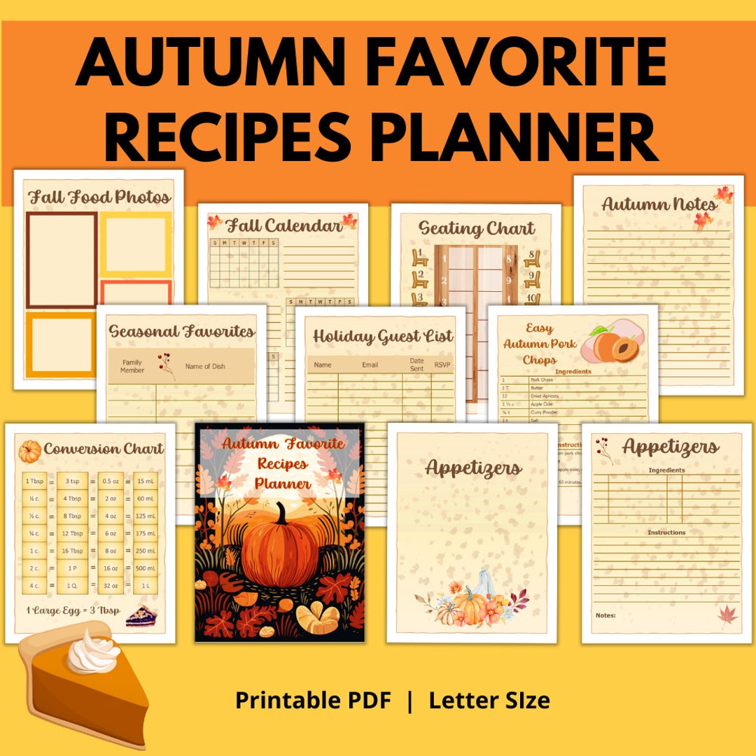Autumn Favorite Recipes Planner | Printable Recipe Planner | Fall ...