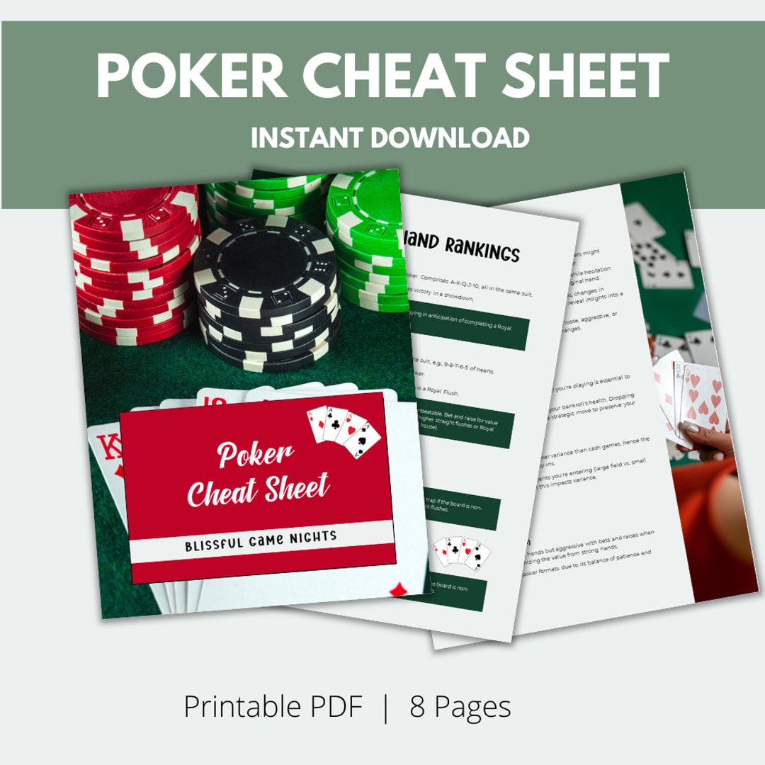 Poker Cheat Sheet Poker Hand Rankings Printable Poker Sheet Poker Game ...