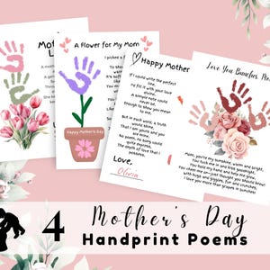 Muttertags-Handabdruck-Gedicht, Muttertagskarte, Kleinkind-Handabdruck, Handabdruck-Blumen, Mutter-Handabdruck-Handwerk, Handabdruck-Andenken, Geschenk für Mutter