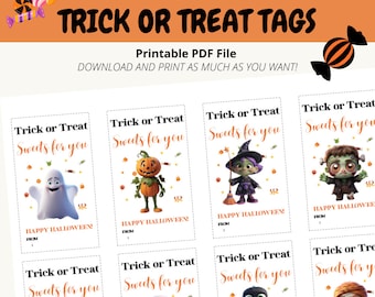 Halloween Trick or Treat Tags, Printable Halloween Favor Tags, Halloween Treat Tags, Trick Or Treat Favor Tag, Treat Bag Tags, Gift Tags