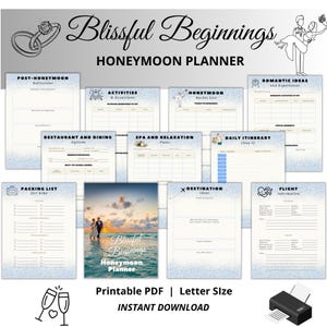 Printable Honeymoon Planner | Honeymoon Budget Planner | Honeymoon Daily itinerary | Honeymoon Travel | Spa and Relaxation Itinerary