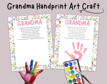 Grandma Handprint Art Craft for Grandparents Day, Mother's Day, Birthday, Handprint Keepsake, Grandma Handprint Poem, Gift from Grandkids
