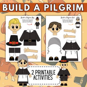 Build a Pilgrim | Thanksgiving Kids Activities | Thanksgiving Crafts | Printable Thanksgiving Pilgrim| Thanksgiving Cut & Paste Pilgrim