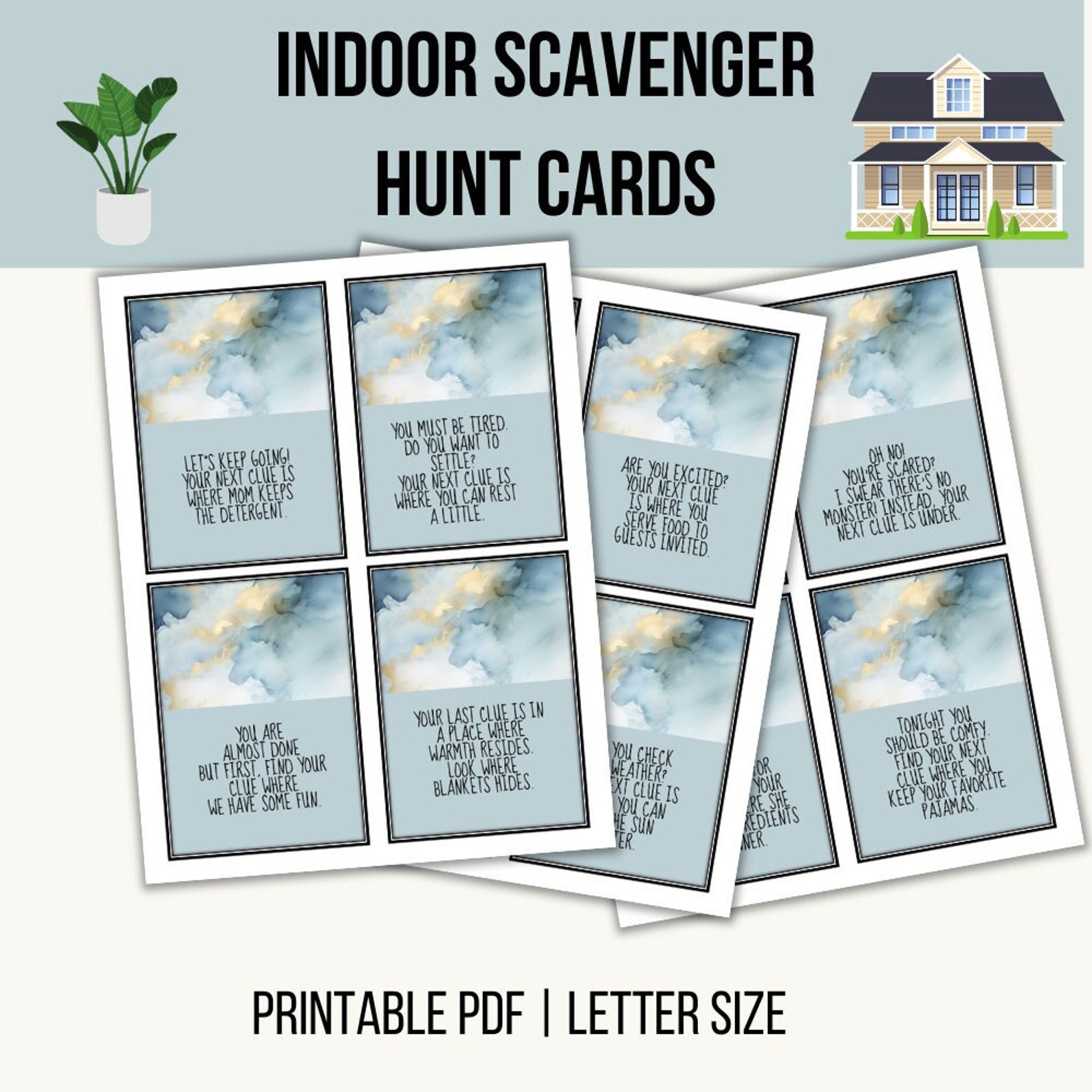 Indoor Scavenger Hunt Cards | Printable Scavenger Hunt Cards | Scavenger Hunt Clue Cards ...