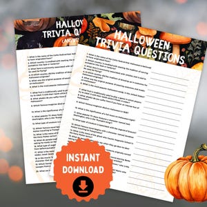 Halloween Trivia Questions | Printable Halloween Quiz |Trivia Game Challenge | Halloween Party Games | Family Game Night