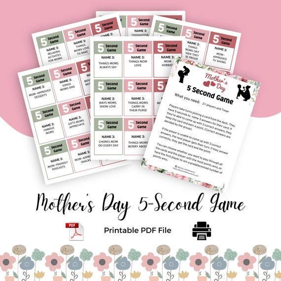 Mother's Day 5 Second Game Printable, Family Game Night, Mother's Day brunch, Mother's Day Celebration, Kids Mother's Day Activity,