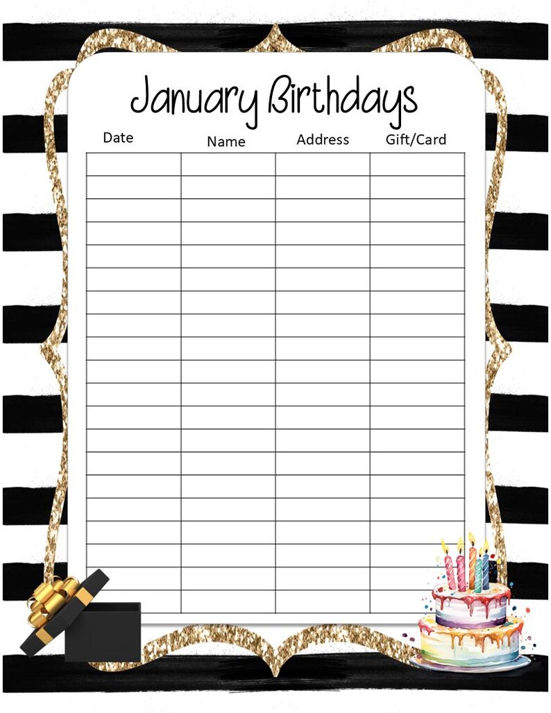 Printable Birthday Tracker Birthday Planner Family Birthday Log ...