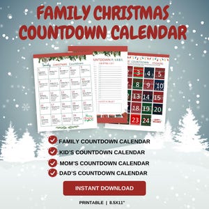 Family Christmas Countdown Calendar | Christmas Planner | Family Christmas Activities | Advent Calendar | Holiday Calendar