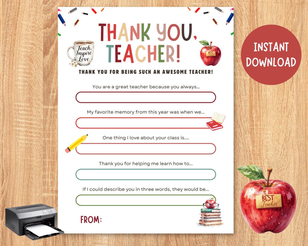 Thank You Teacher Appreciation Letter From Students, End of Year Gift ...