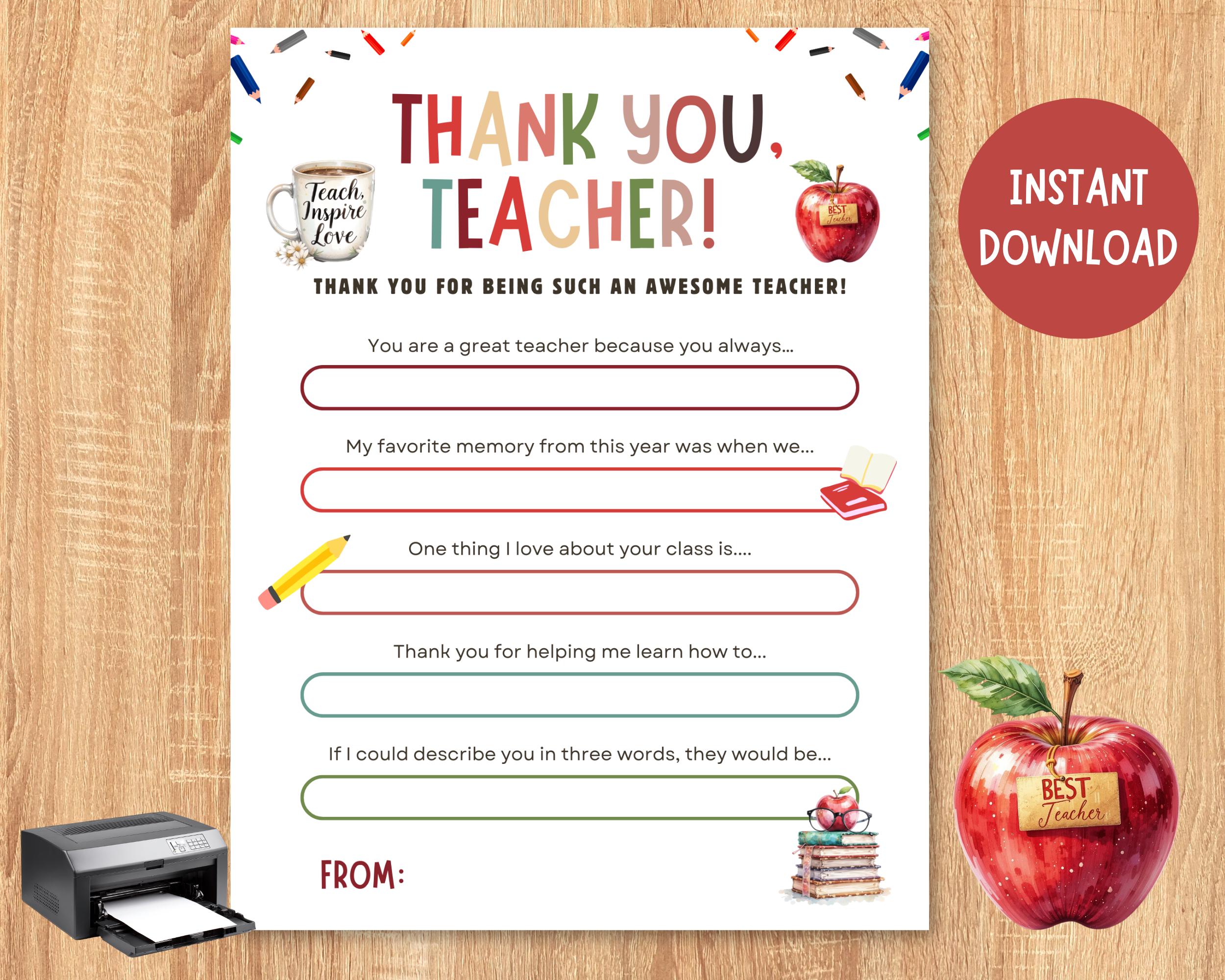Thank You Teacher Appreciation Letter From Students, End of Year Gift ...