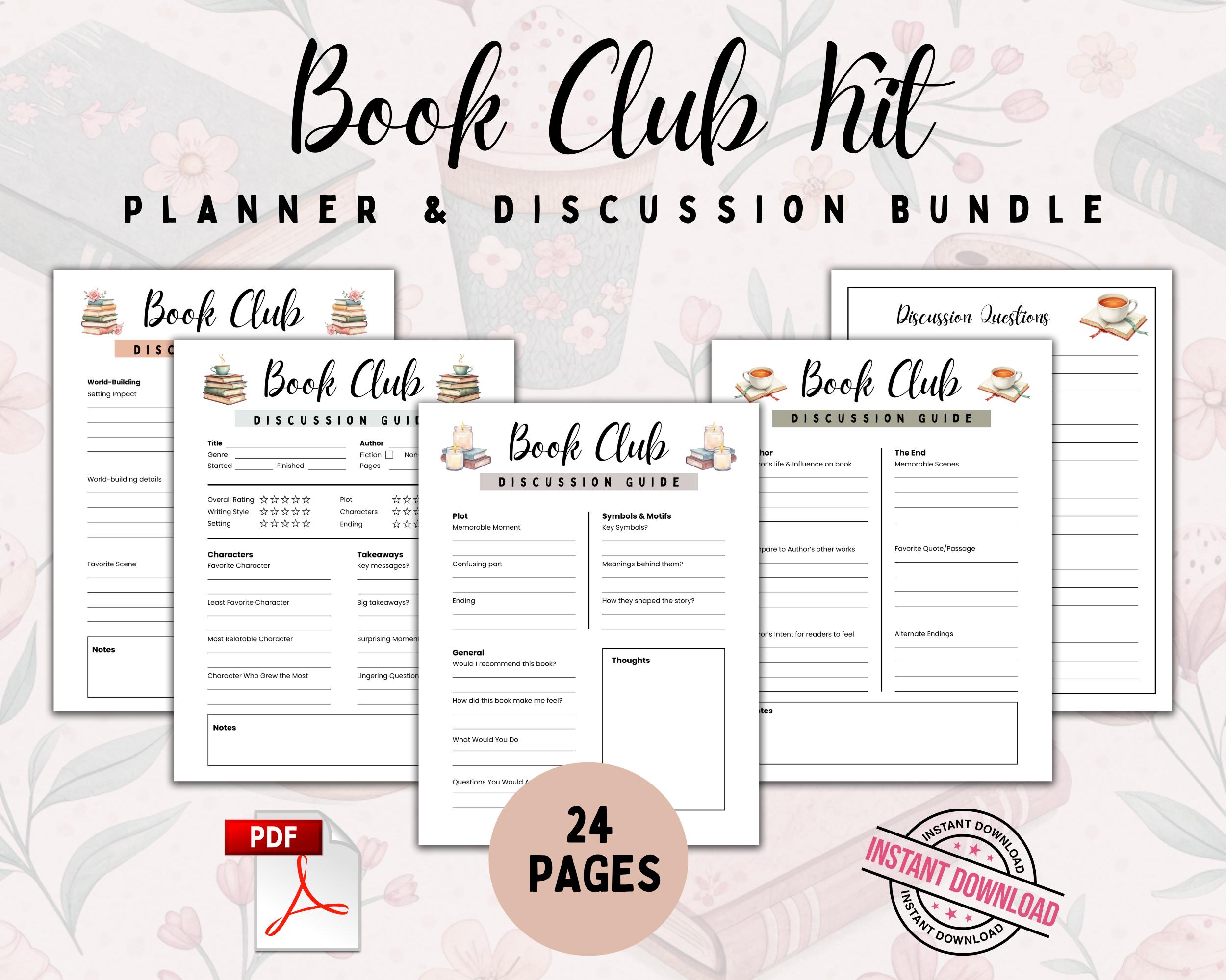 Book Club Starter Kit and Planner for Book Lovers, Monthly Book Club Discussion Guide, Hosting Kit, Reading Trackers, Reading Challenges