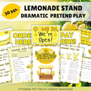 Lemonade Stand,  Dramatic Pretend Play, Lemonade Stand Kit Printable, Pretend Play, Imaginative Play, Preschool Activities, Summer Activity