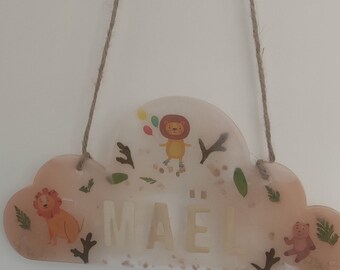 Plaques de portes chambre bébé avec prénom idée cadeau décoration chambre enfant, cadeau naissance nuage avec thème