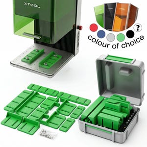 Accessoires voor xTool F1 ULTRA & F2 ULTRA: Positioneringshulp | Malset | Bevestigingsgeleiders / Klemmen | Opbergdoos | + Schroeven | Klemmen