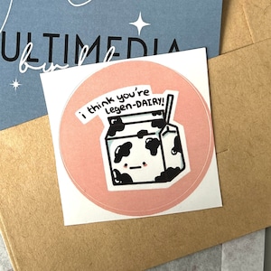 Milk Box Doodle Round Glossy Sticker with a Pun