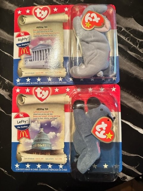 TY- Original Lefty & Righty Beanie Baby - Never Opened ! Mcdonalds