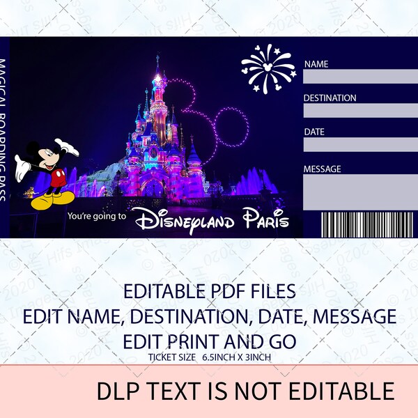 Aanpasbare instapkaart, DL Paris 30e, Surprise Trip Ticket, afdrukbaar vakantieticket INSTANT DOWNLOAD