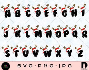 Christmas Alphabet SVG Bundle: Reindeer Santa Hat Font (Digital Download)