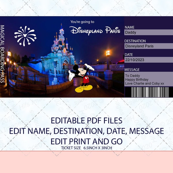 Customizable Boarding Pass, DL Paris, Surprise Trip Ticket,  Printable Holiday Ticket INSTANT DOWNLOAD