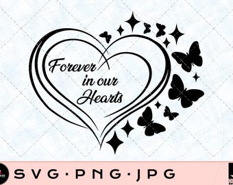 SVG de "En memoria de mi amor": Diseño de corazones y mariposas (descarga digital)