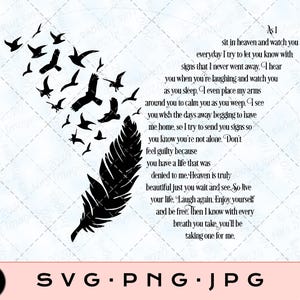 Memorial Mientras me siento en el cielo... Media ala de mariposa - Pluma SVG, jpg, png, Poema - En memoria amorosa