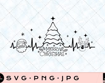 Christmas Heartbeat SVG: Santa, Reindeer, Tree (Digital Download)